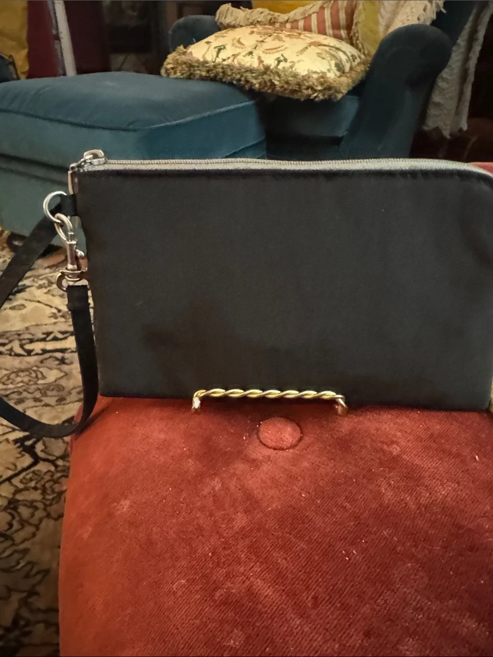 Baggallini Black Nylon Wristlet with Gold Plaque